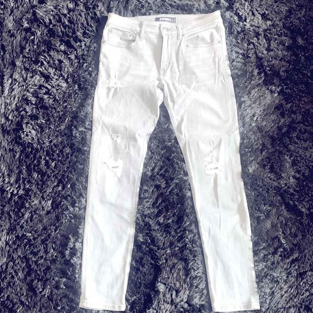 EXPRESS GRAY SLIM RIPPED JEANS 30 / 32